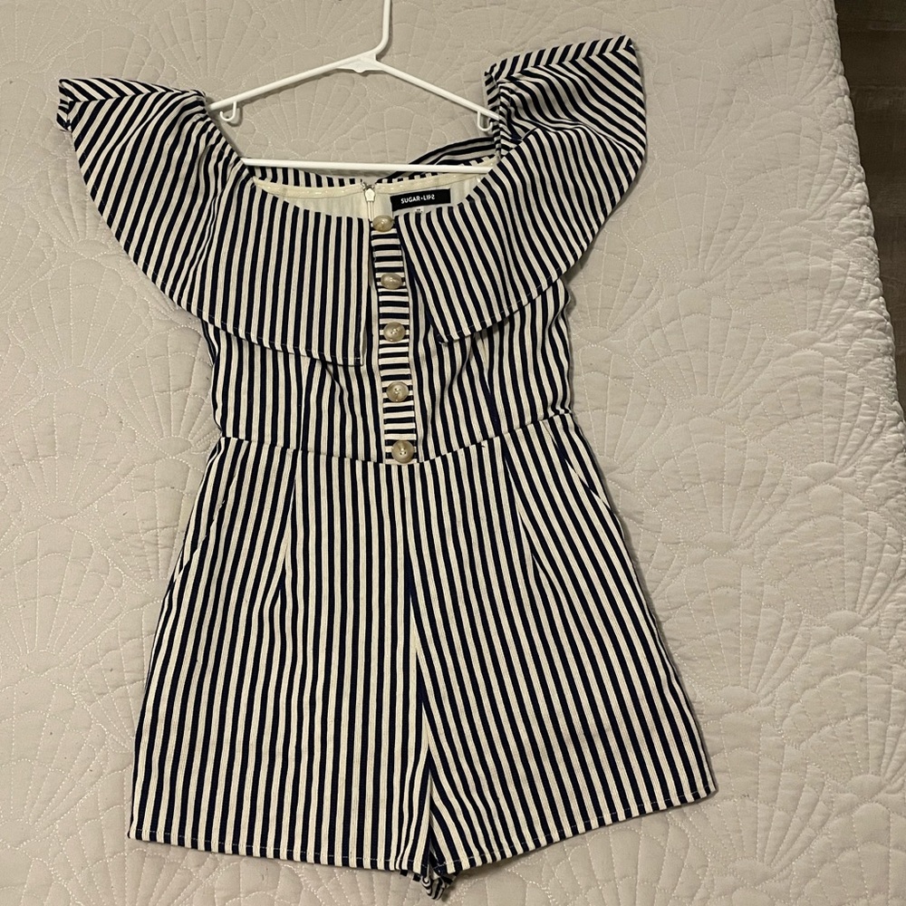 Navy stripped romper. FITS AMAZING!